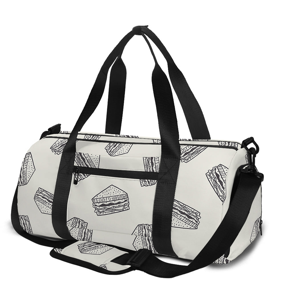 Grey Doodle Sandwich Pattern Print Gym Bag