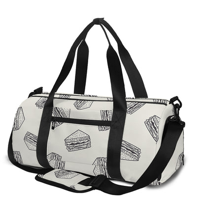 Grey Doodle Sandwich Pattern Print Gym Bag