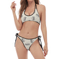 Grey Doodle Sandwich Pattern Print Halter Scoop Tie Side Bikini
