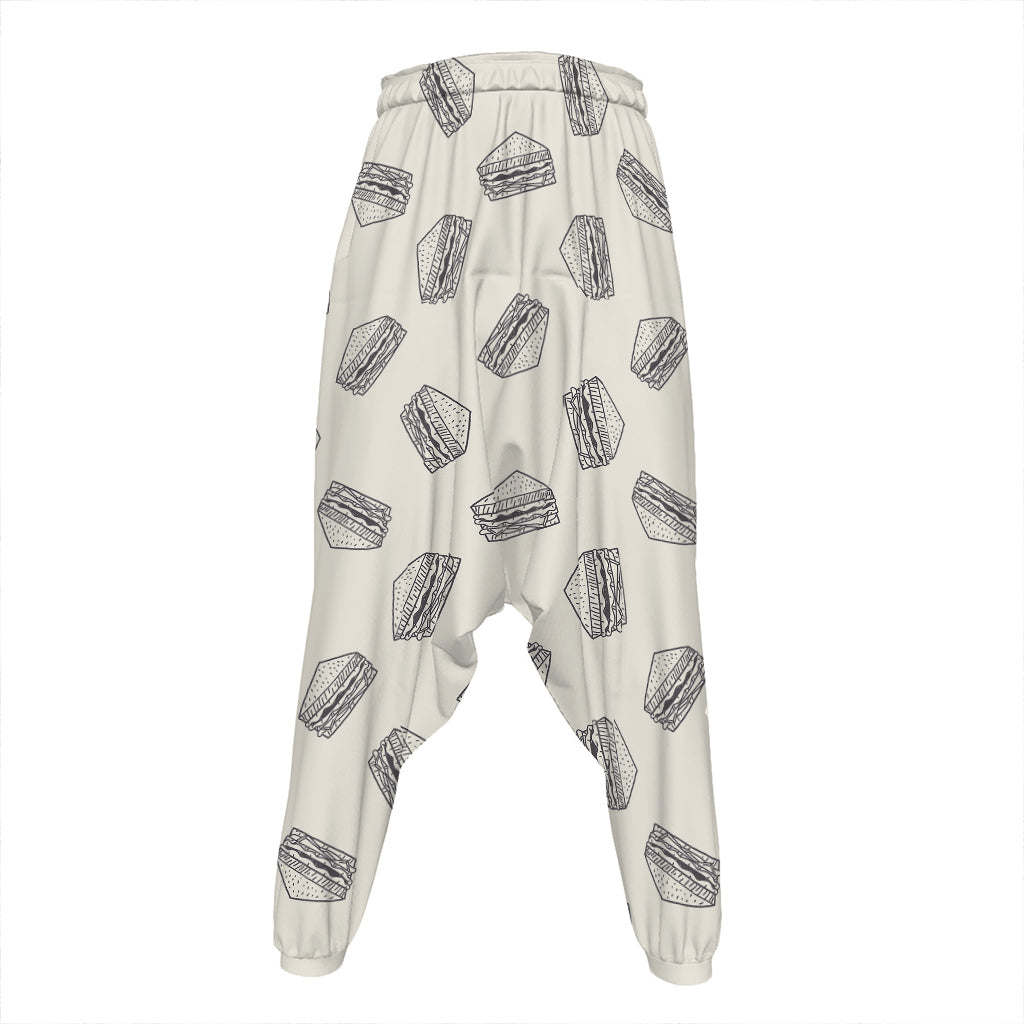 Grey Doodle Sandwich Pattern Print Hammer Pants