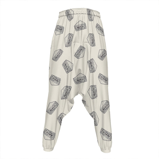 Grey Doodle Sandwich Pattern Print Hammer Pants