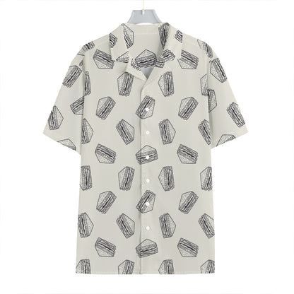 Grey Doodle Sandwich Pattern Print Hawaiian Shirt