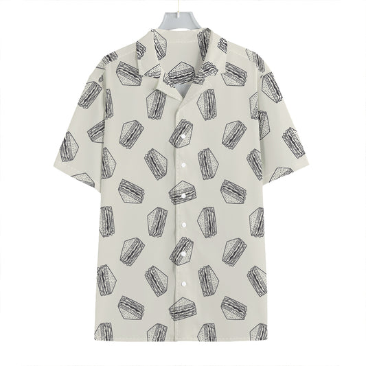 Grey Doodle Sandwich Pattern Print Hawaiian Shirt