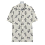 Grey Doodle Sandwich Pattern Print Hawaiian Shirt