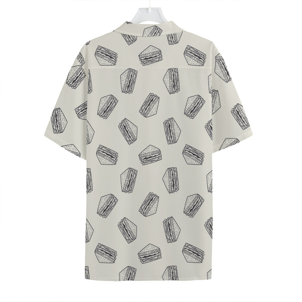 Grey Doodle Sandwich Pattern Print Hawaiian Shirt