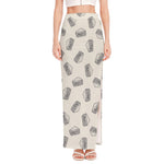 Grey Doodle Sandwich Pattern Print High Slit Maxi Skirt
