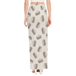 Grey Doodle Sandwich Pattern Print High Slit Maxi Skirt