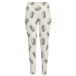 Grey Doodle Sandwich Pattern Print High-Waisted Pocket Leggings