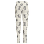 Grey Doodle Sandwich Pattern Print High-Waisted Pocket Leggings