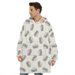 Grey Doodle Sandwich Pattern Print Hoodie Blanket