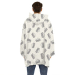 Grey Doodle Sandwich Pattern Print Hoodie Blanket