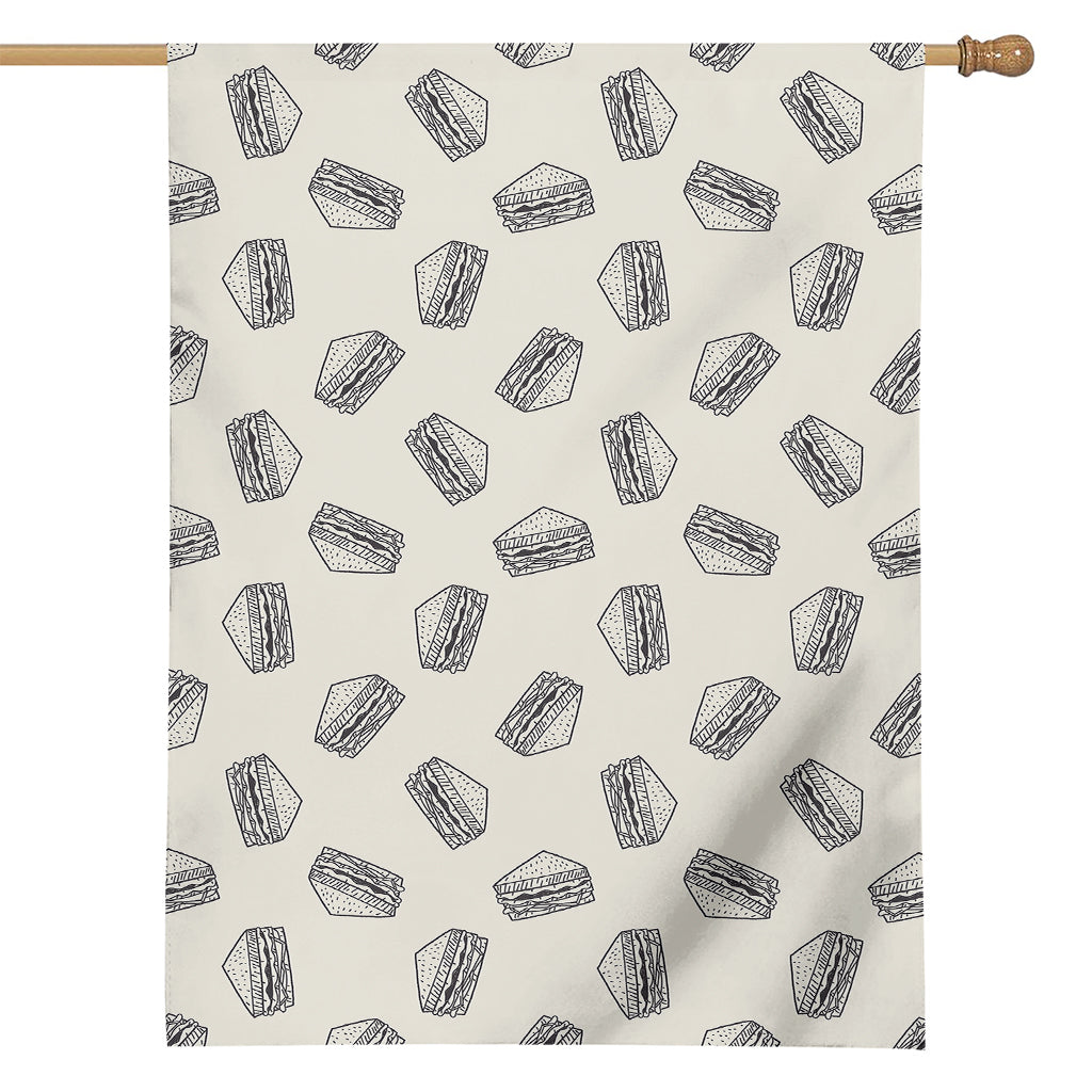 Grey Doodle Sandwich Pattern Print House Flag
