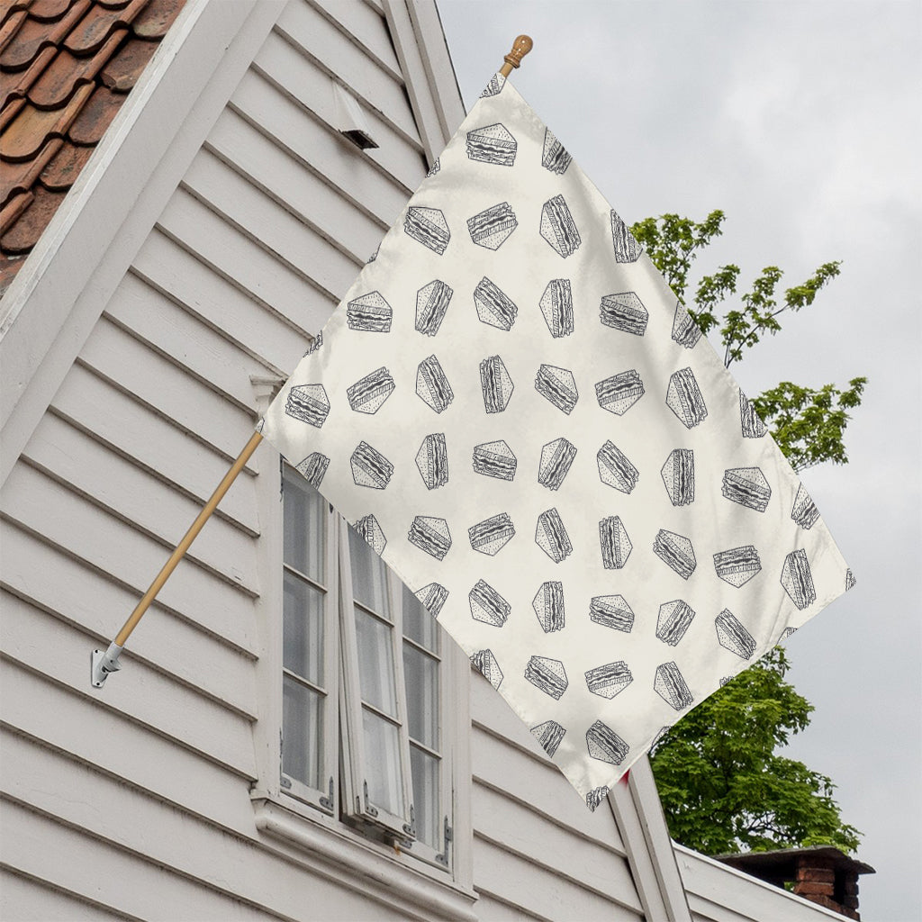 Grey Doodle Sandwich Pattern Print House Flag