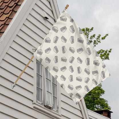 Grey Doodle Sandwich Pattern Print House Flag