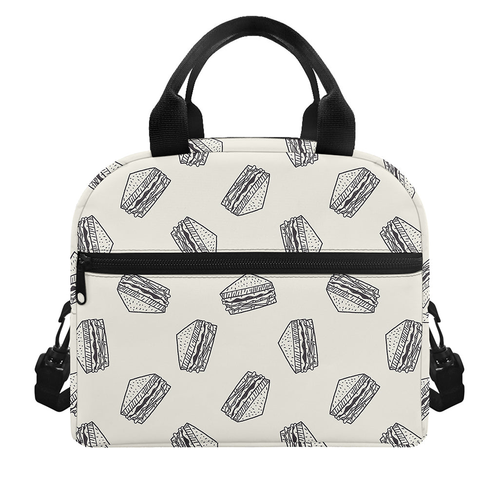 Grey Doodle Sandwich Pattern Print Insulated Lunch Bag