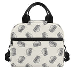 Grey Doodle Sandwich Pattern Print Insulated Lunch Bag