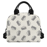 Grey Doodle Sandwich Pattern Print Insulated Lunch Bag
