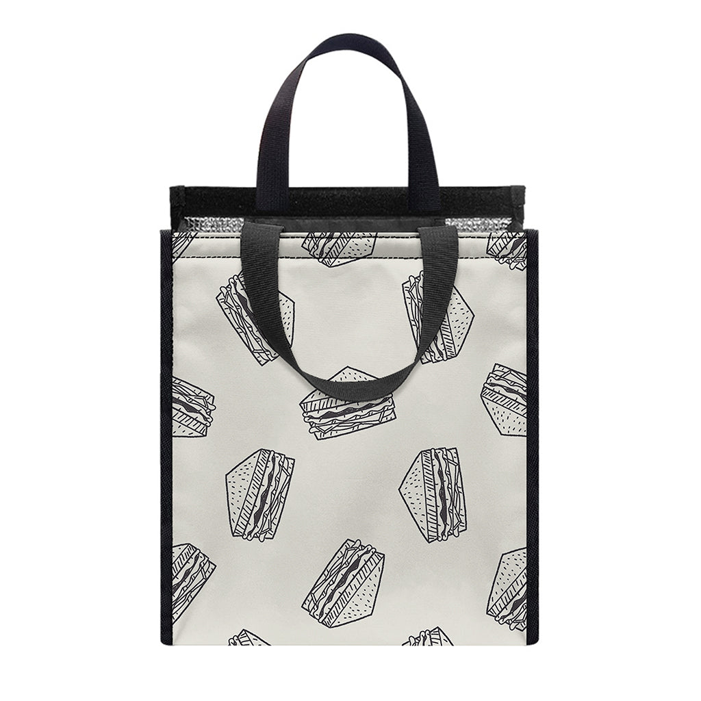Grey Doodle Sandwich Pattern Print Insulated Lunch Tote