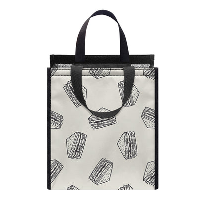 Grey Doodle Sandwich Pattern Print Insulated Lunch Tote