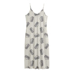 Grey Doodle Sandwich Pattern Print Jersey Midi Cami Dress