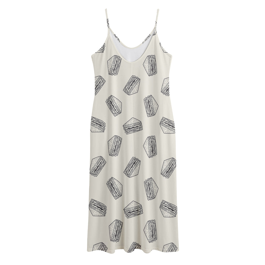 Grey Doodle Sandwich Pattern Print Jersey Midi Cami Dress