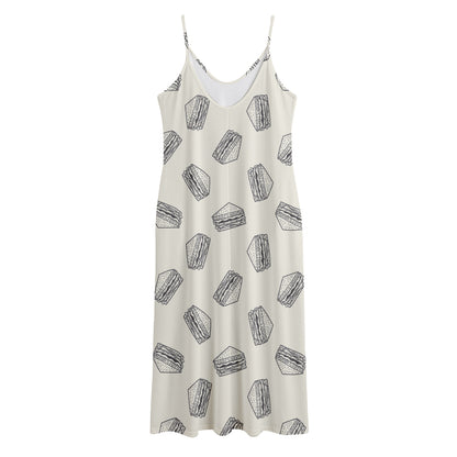 Grey Doodle Sandwich Pattern Print Jersey Midi Cami Dress