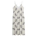 Grey Doodle Sandwich Pattern Print Jersey Midi Cami Dress