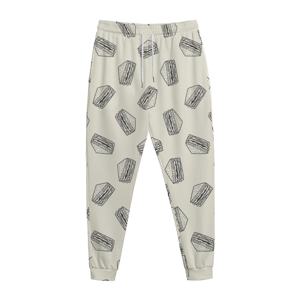 Grey Doodle Sandwich Pattern Print Jogger Pants