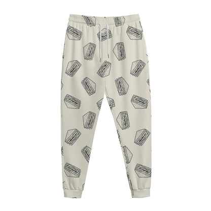 Grey Doodle Sandwich Pattern Print Jogger Pants