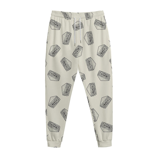 Grey Doodle Sandwich Pattern Print Jogger Pants