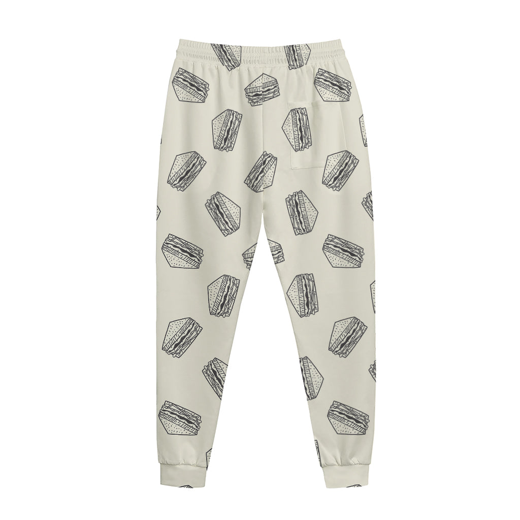 Grey Doodle Sandwich Pattern Print Jogger Pants