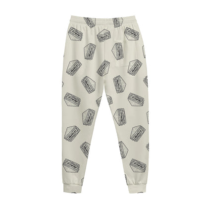 Grey Doodle Sandwich Pattern Print Jogger Pants