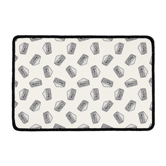 Grey Doodle Sandwich Pattern Print Kitchen Mat