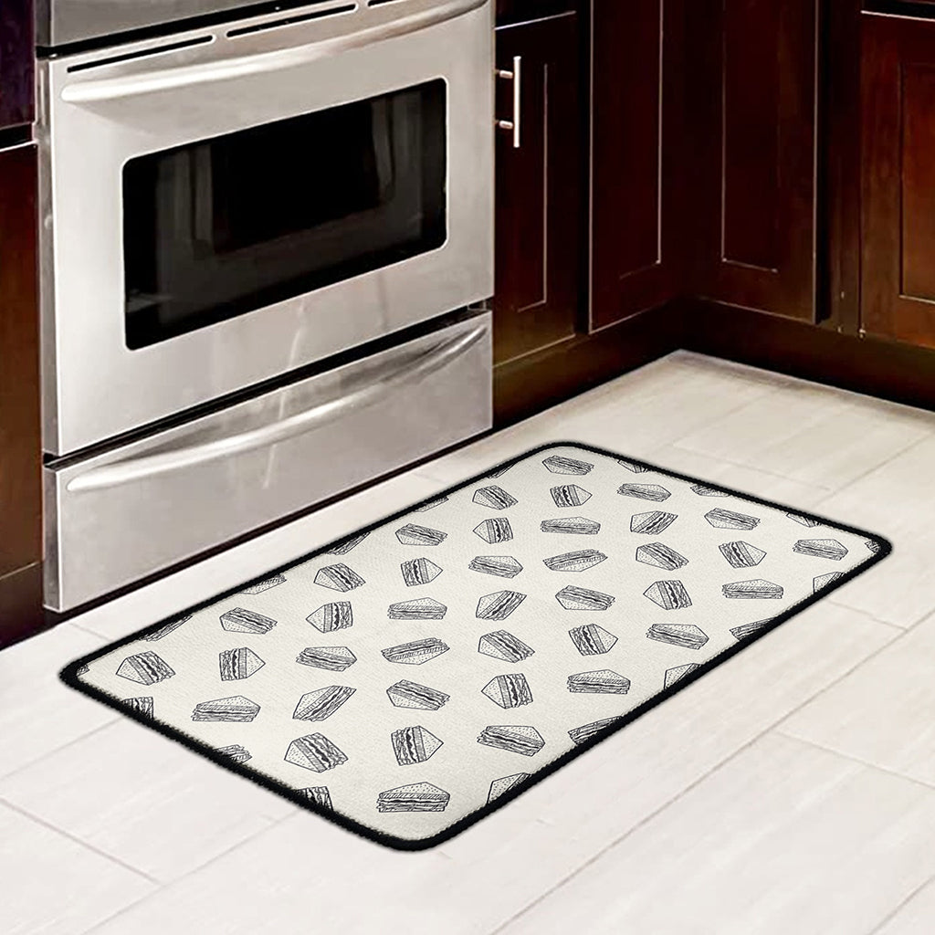 Grey Doodle Sandwich Pattern Print Kitchen Mat