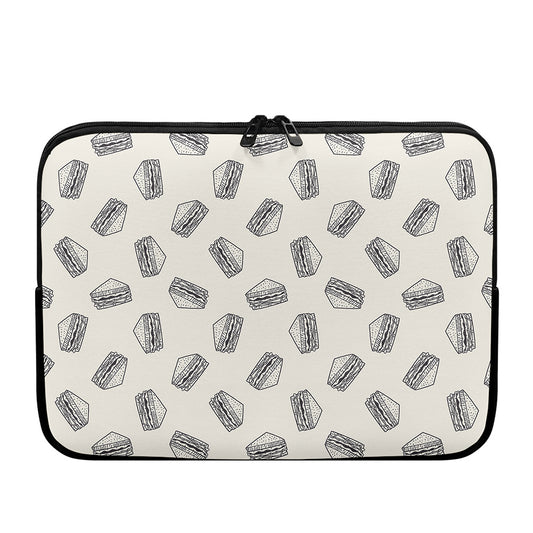 Grey Doodle Sandwich Pattern Print Laptop Sleeve