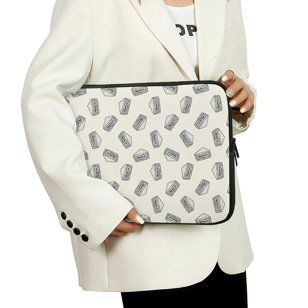 Grey Doodle Sandwich Pattern Print Laptop Sleeve
