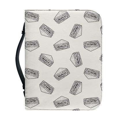 Grey Doodle Sandwich Pattern Print Leather Bible Cover