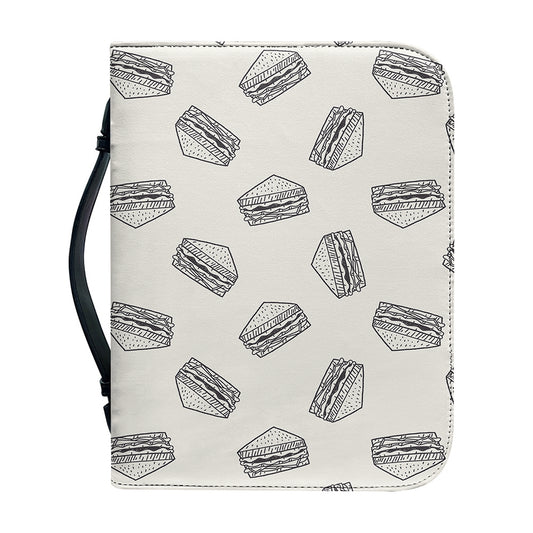 Grey Doodle Sandwich Pattern Print Leather Bible Cover