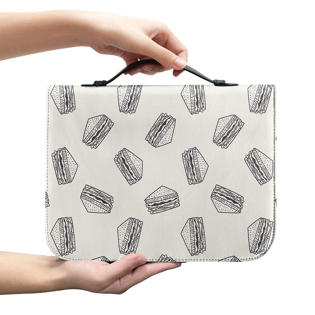 Grey Doodle Sandwich Pattern Print Leather Bible Cover