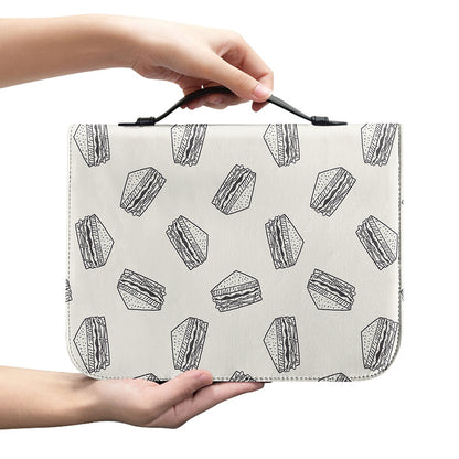 Grey Doodle Sandwich Pattern Print Leather Bible Cover