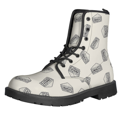Grey Doodle Sandwich Pattern Print Backpack