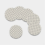 Grey Doodle Sandwich Pattern Print Leather Coaster Set