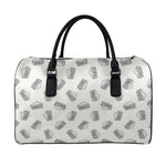 Grey Doodle Sandwich Pattern Print Leather Duffle Bag