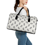 Grey Doodle Sandwich Pattern Print Leather Duffle Bag