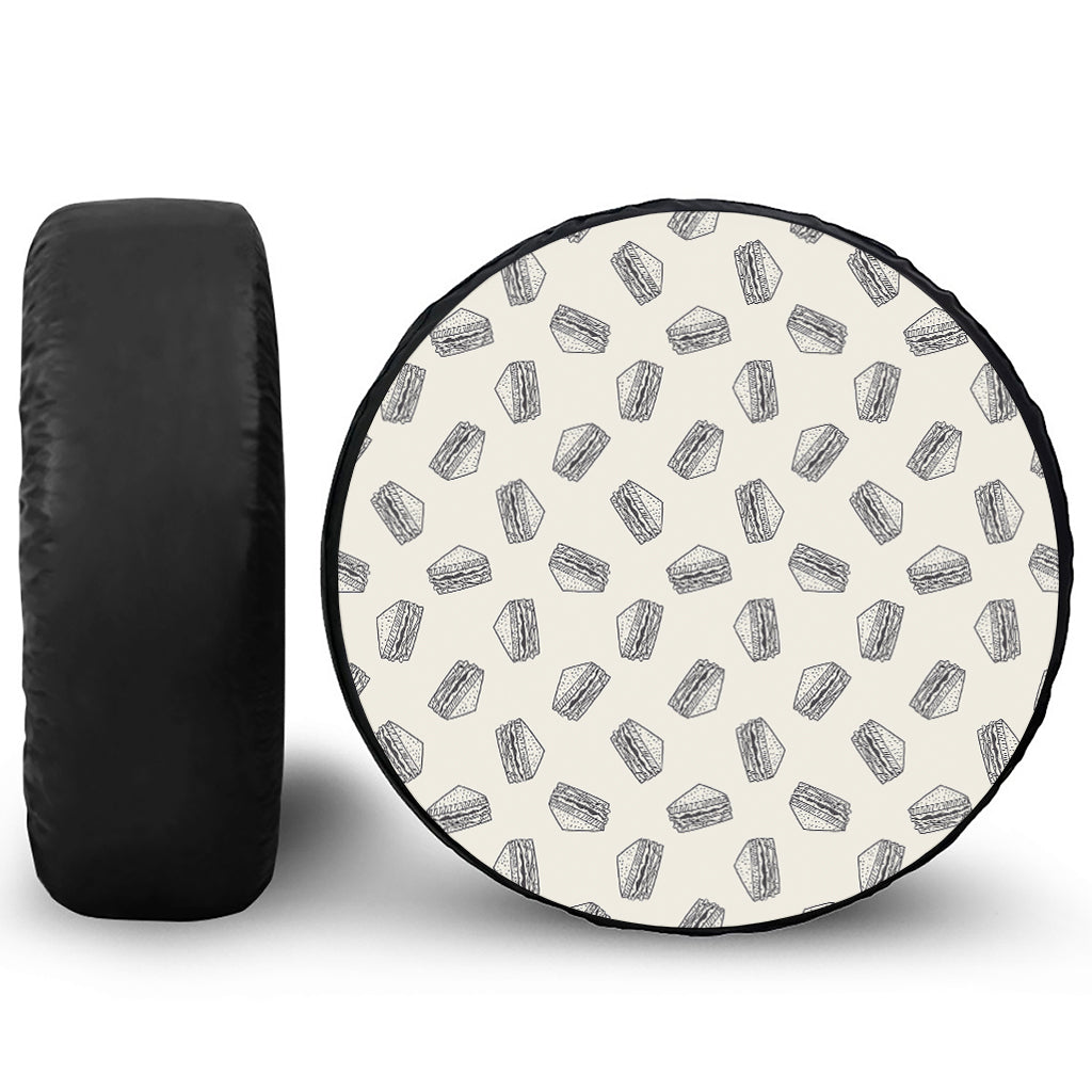 Grey Doodle Sandwich Pattern Print Leather Spare Tire Cover