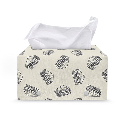Grey Doodle Sandwich Pattern Print Leather Tissue Box Cover