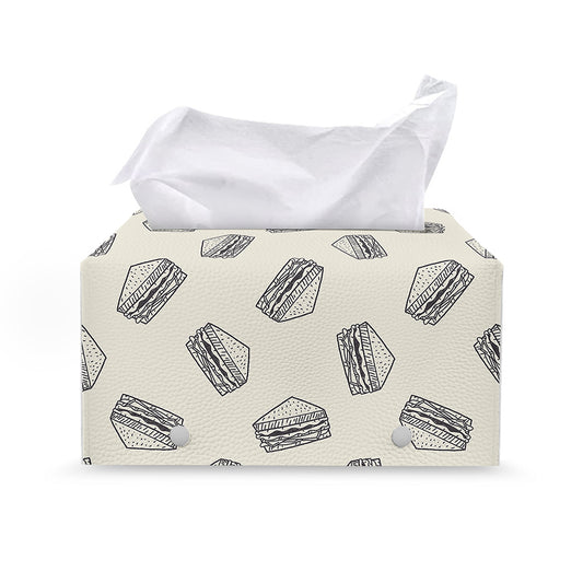 Grey Doodle Sandwich Pattern Print Leather Tissue Box Cover