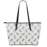 Grey Doodle Sandwich Pattern Print Leather Tote Bag