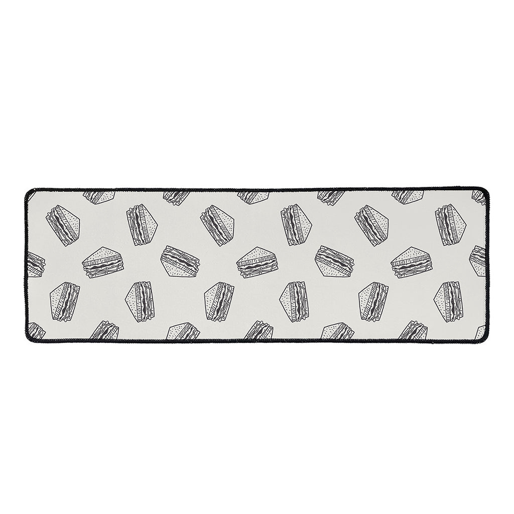 Grey Doodle Sandwich Pattern Print Long Kitchen Mat