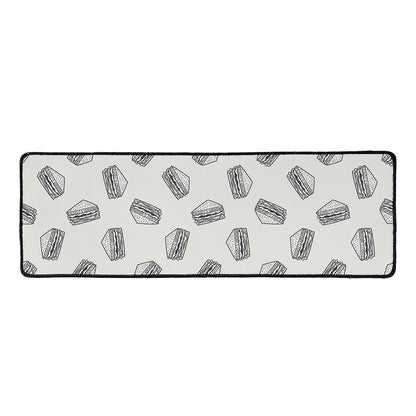 Grey Doodle Sandwich Pattern Print Long Kitchen Mat